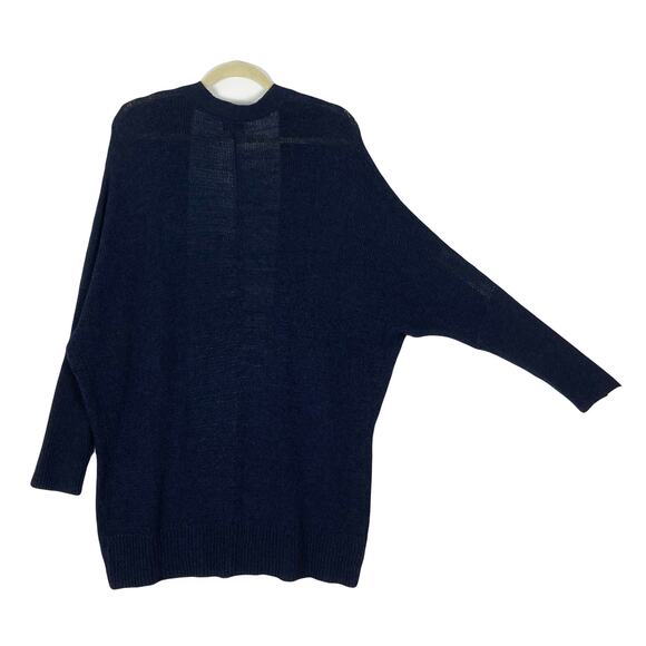 NWOT PAPAYA Cardigan Women L Navy Knit Open-Style Long-Sleeve Stretchy Knee Midi - Picture 2 of 7
